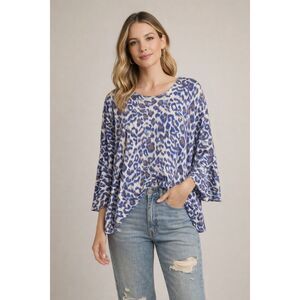 Gerard Darel Paris‎ Cheetah Print Lightweight Knit Top Blue Size 3 US M